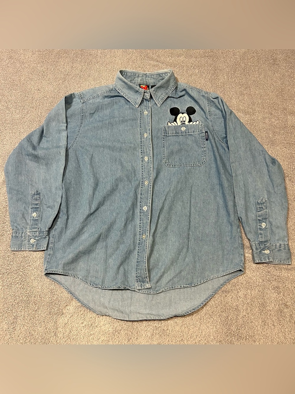 Vintage Mickey Unlimited Shirt Mens Medium Blue Denim Long Sleeve Button Front